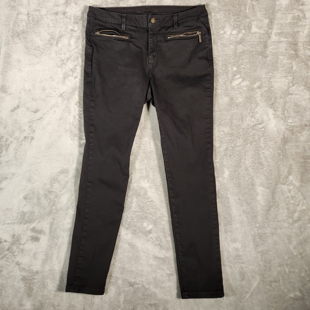 Michael Kors Skinny Black Zipper Accent Pants Women's Size 8 19913MK 32X29